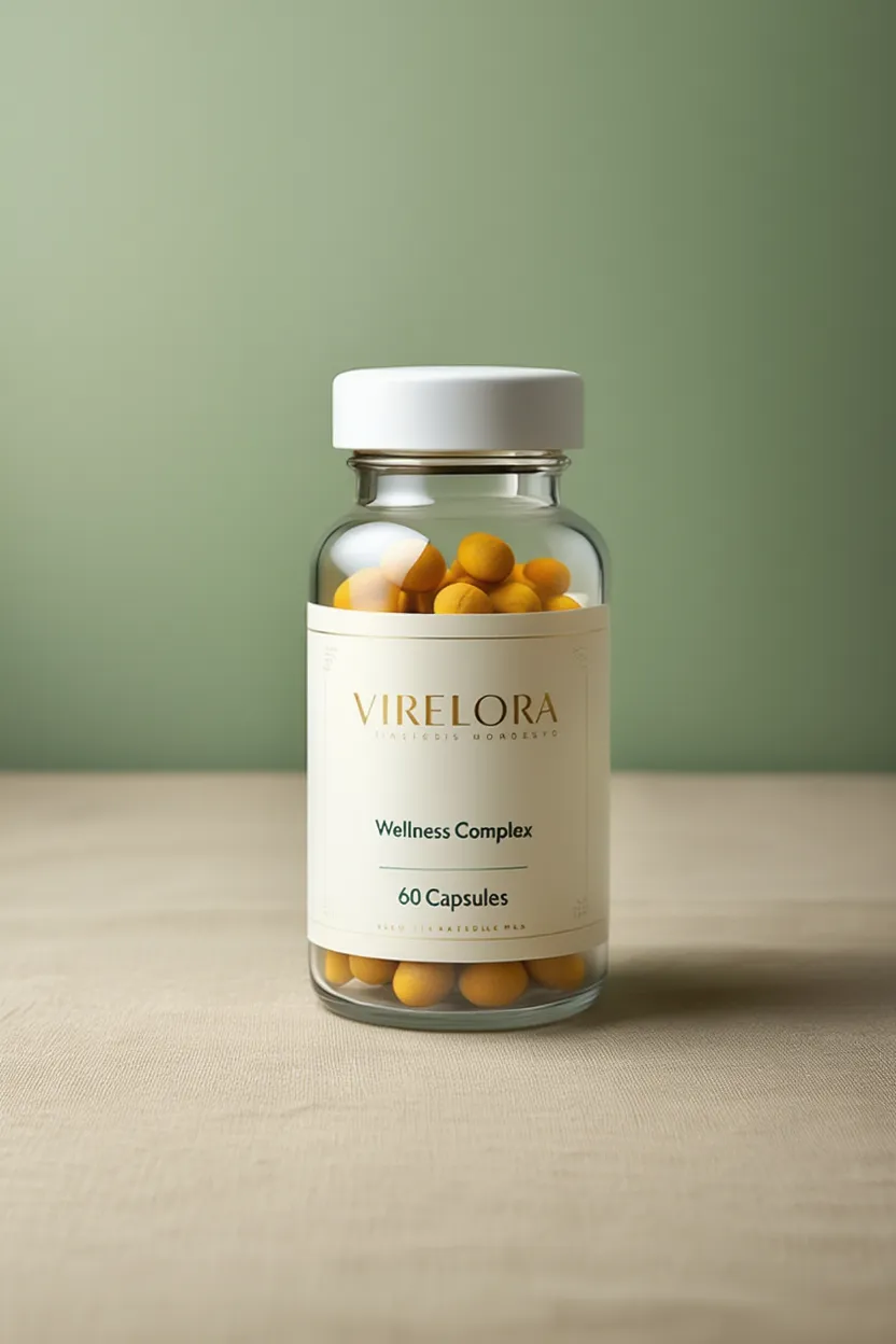 Virelora wellness supplement bottle with natural ingredients
